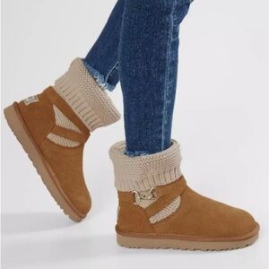 UGG Women SZ 9 chestnut suede Knit Winter Boots like brand new